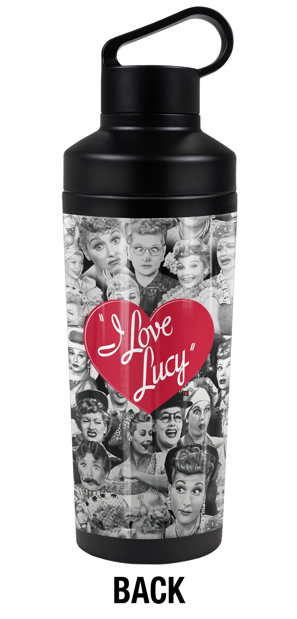 I Love Lucy Official Faces 18 oz Insulated Water Bottle, Leak Resistant, Vacuum Insulated Stainless Steel with 2-in-1 Loop Cap