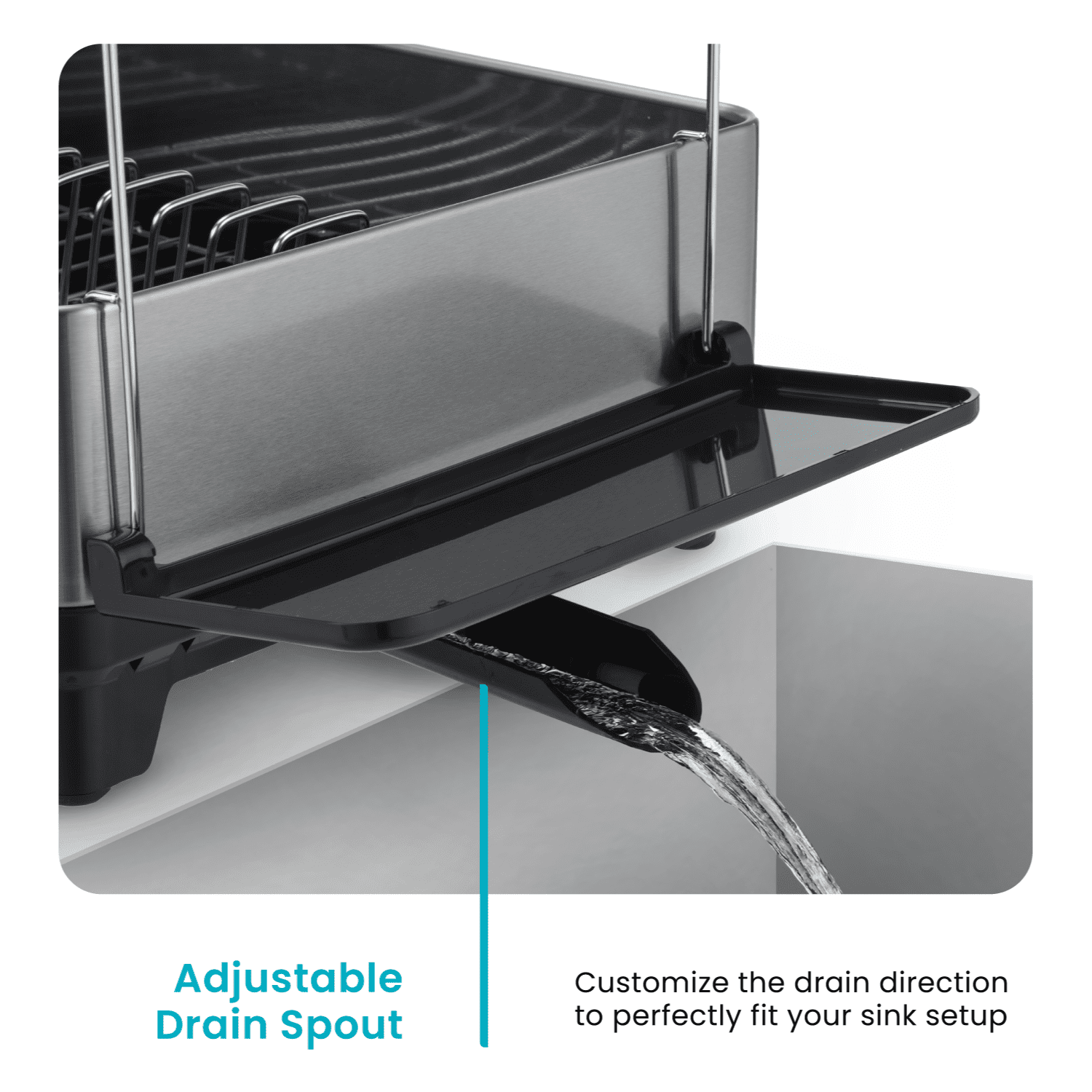 Home Zone Living Stainless Steel Dish Drying Rack with Side Racks and Drain Pipe, 2-Tier