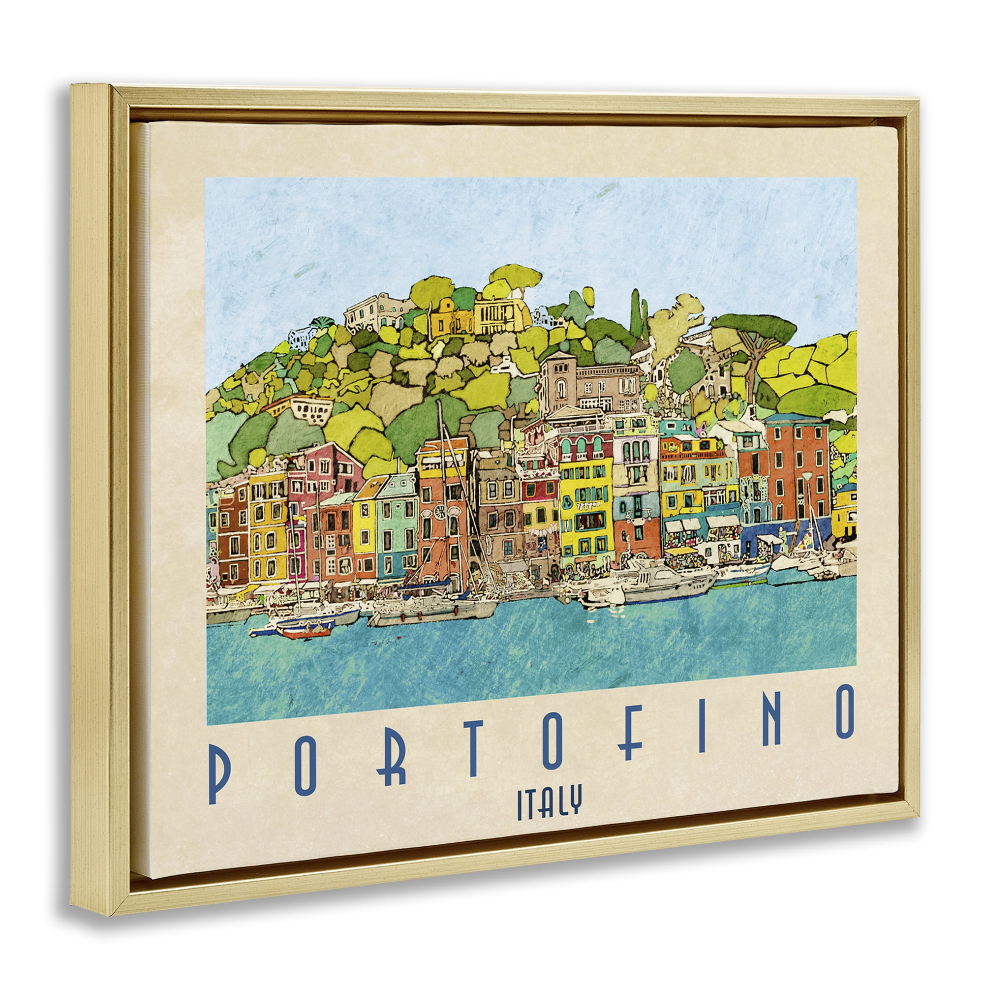 Stupell Industries Portofino Architecture Poster Gold Framed Floater Canvas Wall Art, design by Ynon Mabat