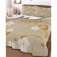 thumbnail image 3 of Quilts Full Size, Yellow Flower Soft Comforter Bedding Set for Bed, Japanese Style Floral Leaf on Linen Lightweight Quilted Bedspread with Pillow Cover(2 Pieces) for All Season, 78x90 Inch, 3 of 6