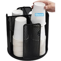 Rotatable Cup and Lid Organizer with 4 Compartments, Coffee Cup Dispenser for 5-16 oz Paper Cup Storage Organizer for Home Countertop Bathroom Kitchen Coffee Shop Restaurant Bar Office