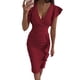thumbnail image 2 of VISgogo Vestido de manga corta ajustado para mujer, de una pieza con escote en V profundo de color sólido en 10 colores, S / M / L / XL VISgogo moda, 2 of 9