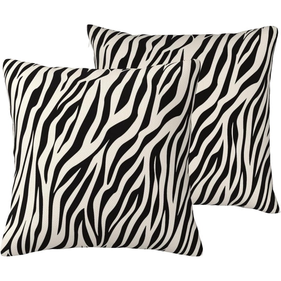 Zebra Print Striped Pillow Covers Black Cream Zebra Skin Pattern Texture Decorative Throw Pillows Covers 20x20 Inch Set of 2 Animal Theme Pillowcase Cushion Cover for Couch Sofa Bedroom