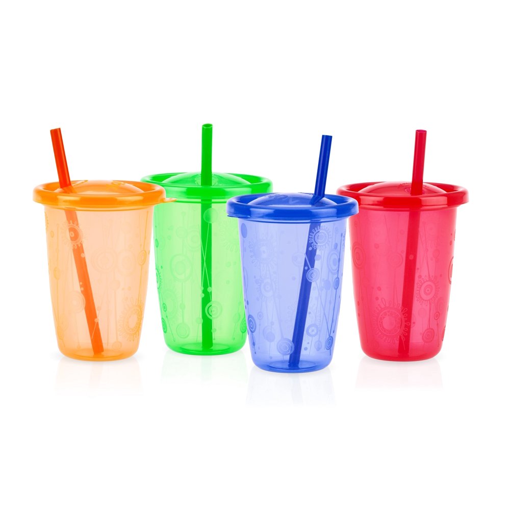 Nuby 4pk 10oz Wash Or Toss Cups With Straws
