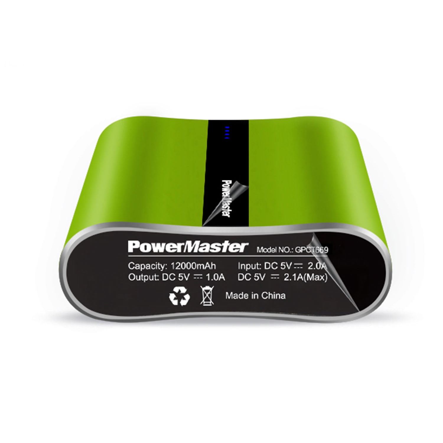 PowerMaster Portable Power Bank 12000 mAh Two USB Charging Ports with LED Flashlight And Charge Protection (Green)
