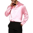thumbnail image 5 of INSPIRE CHIC Men's Dress Satin V Neck Long Sleeves Button Down Party Shirts S Pink, 5 of 6