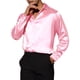 thumbnail image 5 of Camisas de fiesta de satén de cuello en V con botones y mangas largas para hombres INSPIRE CHIC S Rosa, 5 of 6
