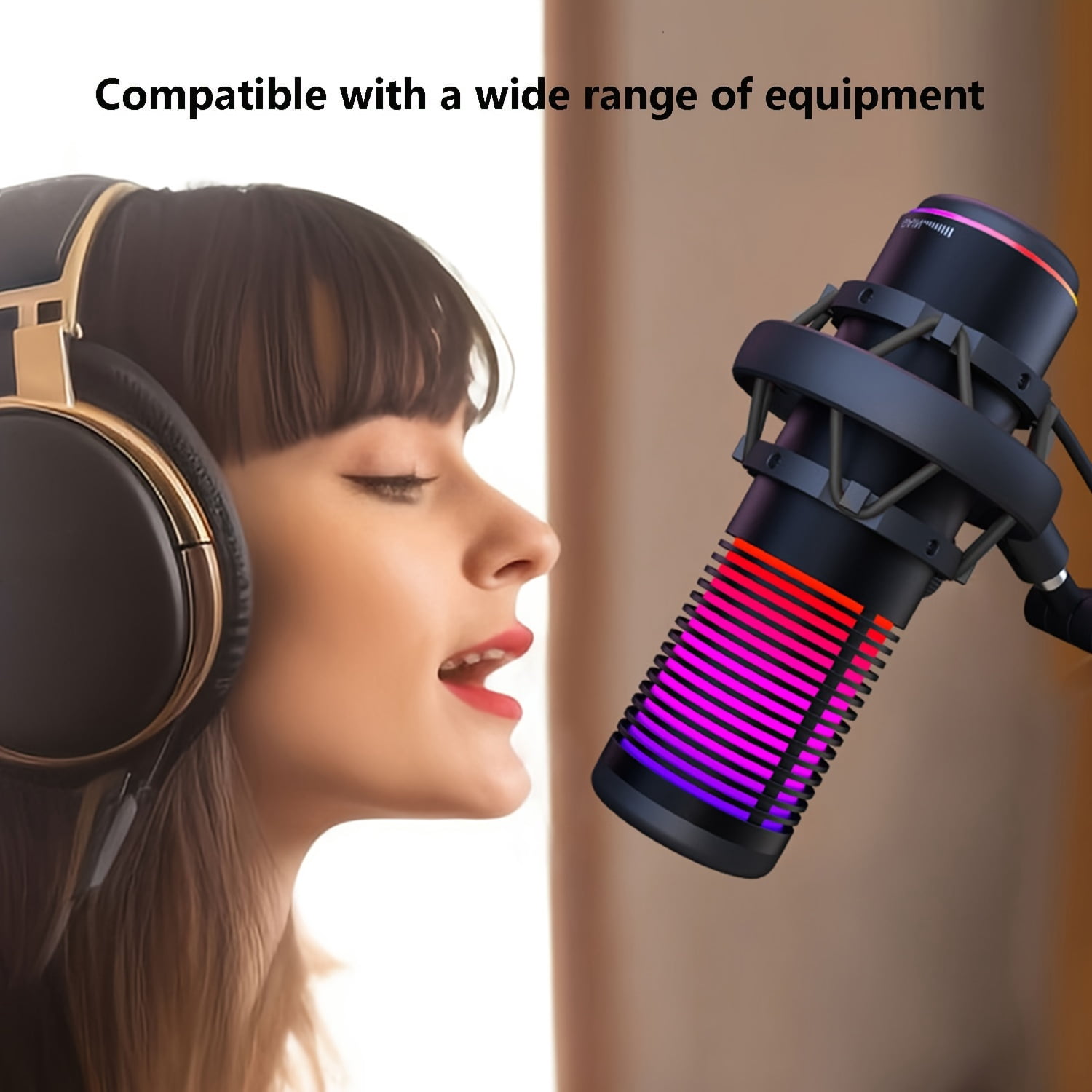 USB Condenser Gaming Microphone with Shock Mount, Gain Control, RGB Microphone for Gaming, Streaming, Podcasting