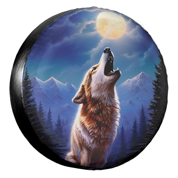 KAKALAD 3d Animal Wolf Moon 03 Spare Tire Cover Universal Vehicle Accessories Buckle Car Tools 14”in