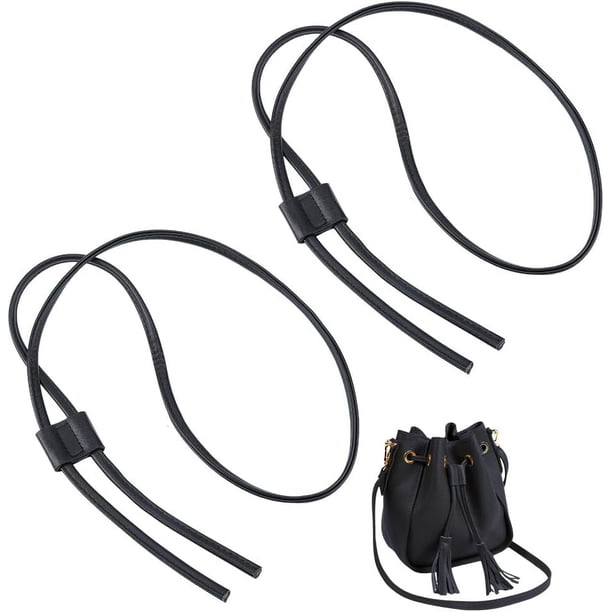 2 correas de cuero sintético para bolso, de 122 cm, color negro, desmontables, de repuesto, para bolso de ganchillo, con cordón de bolsillo.
