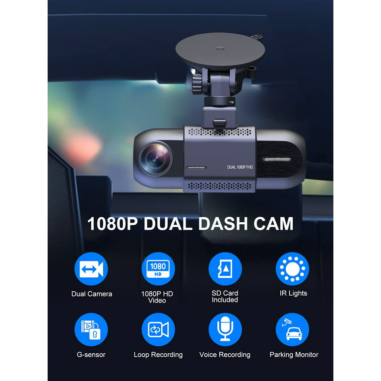 Dual Dash Cam Front and Inside with 64GB Card,Milerong X25 1080P Dash  Camera for Cars with Infrared Night Vision,Loop Recording,G-Sensor,24H Park