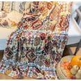 thumbnail image 6 of Bohemian Southwestern Mink Fleece Throw Blanket - Lightweight Cozy Farmhouse Aztec Havana Geometric Abstract Soft Warm Fall Decor - Yellow & Red - 50" x 60", 6 of 7