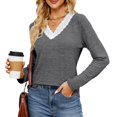 thumbnail image 1 of Top de otoño con cuello en V y empalme de encaje para mujer Top básico de manga larga holgado para mujer Camiseta de manga larga con cuello en V para mujer Top básico holgado ANGGREK  Otros, 1 of 7
