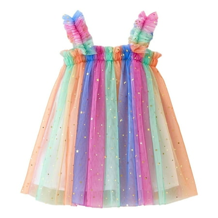 

Icvfdpl Girl s Dress Crew Neck A-Line Sleeveless Printing Comfort Waist tar Moon equin Princess Clothes Children s Party Dresses