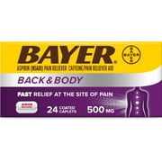 Bayer Back & Body Extra Strength Pain Reliever Aspirin w Caffeine, 500mg Coated Tablets, 24 Ct