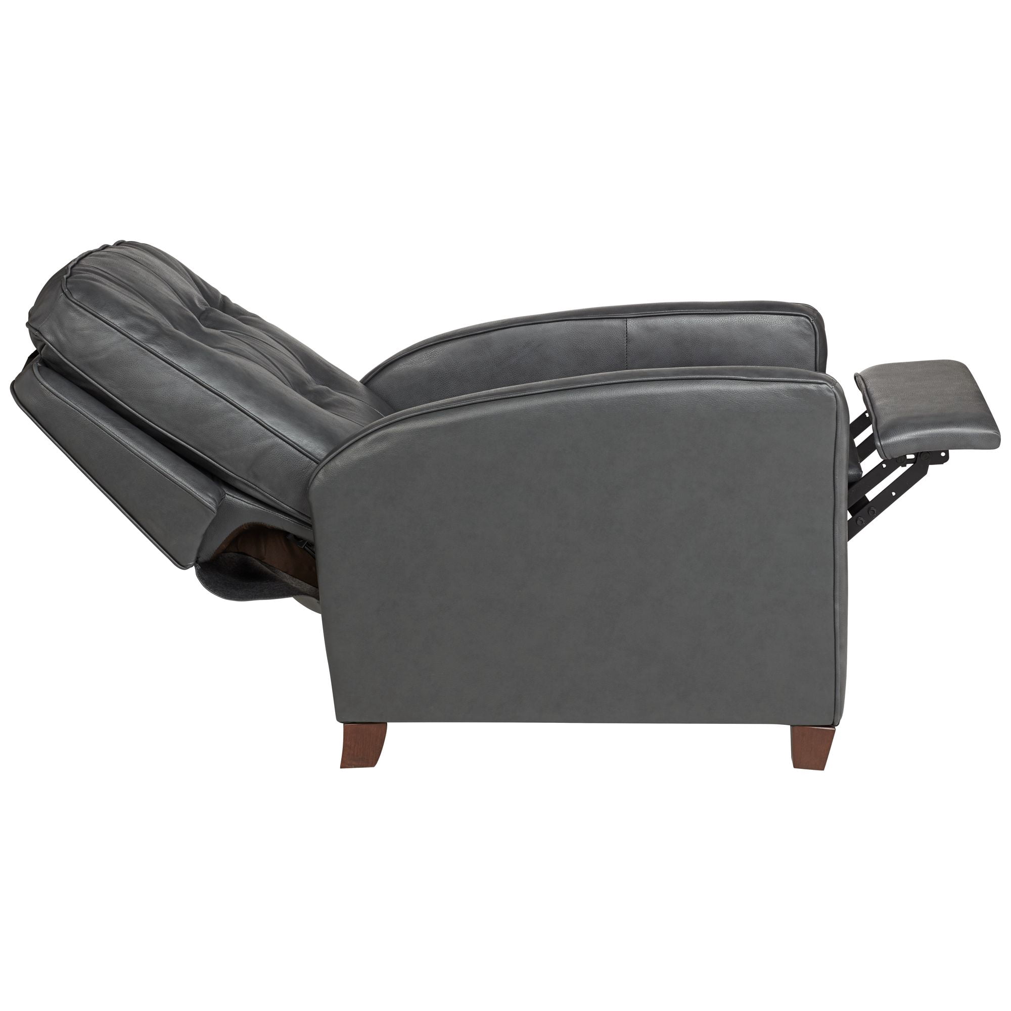 Elm Lane Livorno Gray Genuine Leather Recliner Chair Modern Armchair Comfortable Push Manual Reclining Footrest Tufted for Bedroom Living Room Reading