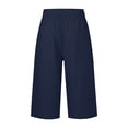 thumbnail image 5 of Outfmvch Capri Palazzo Pants Beach Pant Gauze Pants Flowy Pants for Women Petite Cotton Linen Casual Summer Capris Drawstring with Pockets Loose Fit Wide Leg Palazzo Pants with Pockets Navy S-3XL, 5 of 6