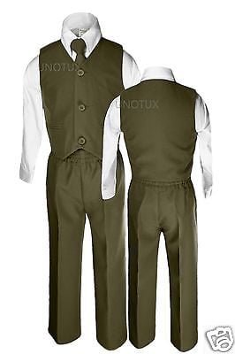 Party Formal a New BOY Olive Suit with Dress VEST TIE SET size 12M-24M, 2T-14 