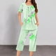 thumbnail image 2 of Pantalones de Mujer Casual Recortado Botón Suelto Ajuste Impreso con Manga Larga Superior, Diseño de Cuello de Jardín para el Uso Diario de Primavera, 2 of 5