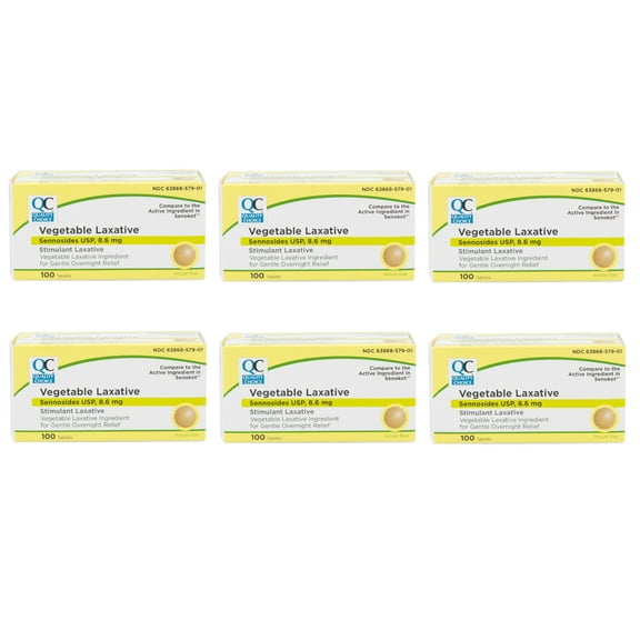 6 Pack Quality Choice Sennosides Natural Vegetable Laxative 100 Tablets Each