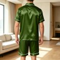 thumbnail image 4 of Men Satin Pajama Set Sleepwear for Man Summer Short Sleeve Button-Down Shirt & Shorts Pajamas 2 Piece Home Clothes Short Suit Green L, 4 of 6