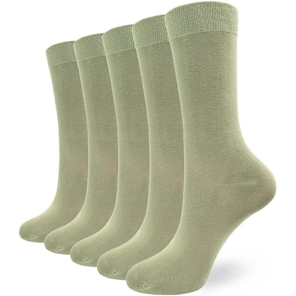 SERISIMPLE 5 Pairs Bamboo Dress Casual Sock for Women Mid-Calf Crew Socks Soft Lightweight (Green, Medium)