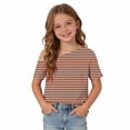 thumbnail image 6 of HAiming Girls Tops off the Shoulder Short Sleeve Striped Color Block T Shirts Loose Casual Fashion Tee Summer Vacation Workout Blouses, 6 of 9