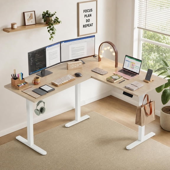 L-Shaped Electric Standing Desk – 63"x55" Adjustable Corner Workstation, 220 lbs, Memory Controller, 3 Height Presets – Home Office Gaming