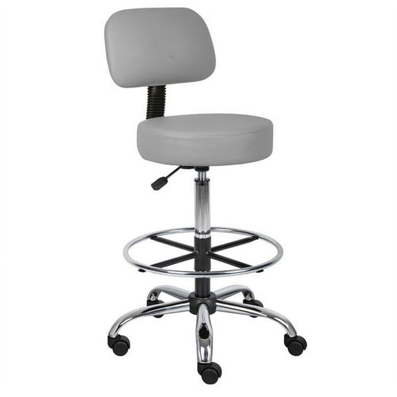 Boss Office Products Antimicrobial Vinyl Mid-Back Medical/Drafting Stool, Grey