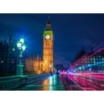 thumbnail image 2 of Frank, Assaf 32x25 White Modern Wood Framed Museum Art Print Titled - Big ben and westminster bridge with strip lights at night, London, 2 of 4