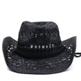 thumbnail image 2 of Women's Men's Western Cowboy Summer Hat, Shapeable Straw Sun Hat with Hollowed Out Brim & Adjustable Neck String for Beach, 2 of 4