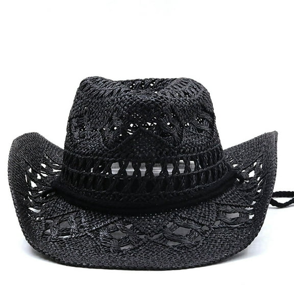 FEIFLY Solid Color Women Men Summer Western Cowboy Hat Shapeable Straw Caps Hollowed Out Sun Hats Stylish Wear