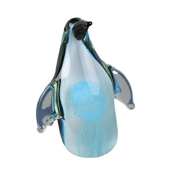 Tnarru Art Glass Penguin with Jellyfish Figurine Handmade Blown Creative Animal Statue for Bedroom TV Stand Bookcase Desk Decoration