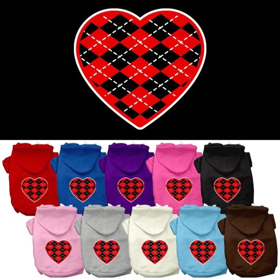 Argyle Heart Red Screen Print Pet Hoodies