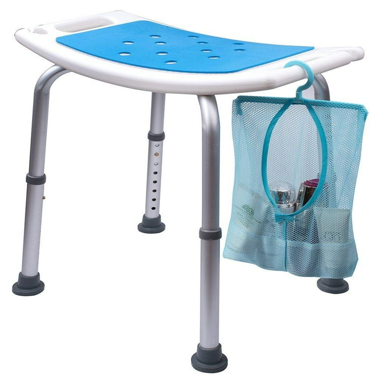 Medokare Shower Stool with Padded Seat Shower Seat for Seniors with Tote Bag Handles Shower Bench Bath Chair Handicap Tub Shower Seat White