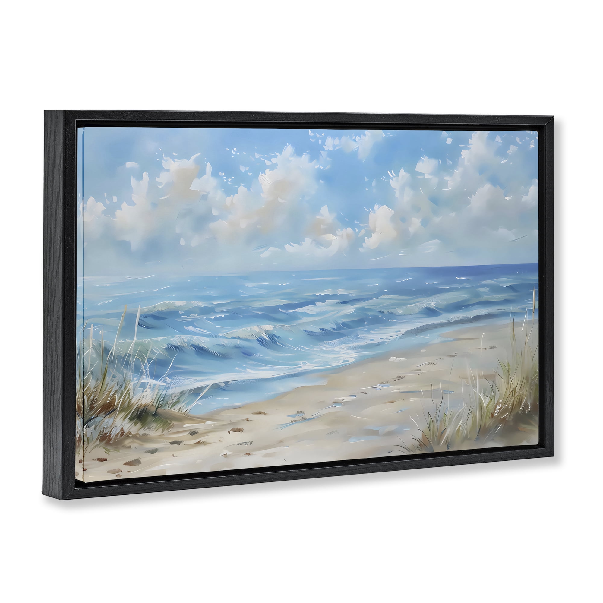 Stupell Industries Coastal Tranquility Horizon Black Framed Floater Canvas Wall Art, design by Creative Studio