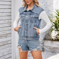 thumbnail image 4 of FAIWAD Denim Jacket for Womens Lapel Button Up Sleeveless Jackets with Pockets Vintage Loose Jeans Coat, 4 of 9