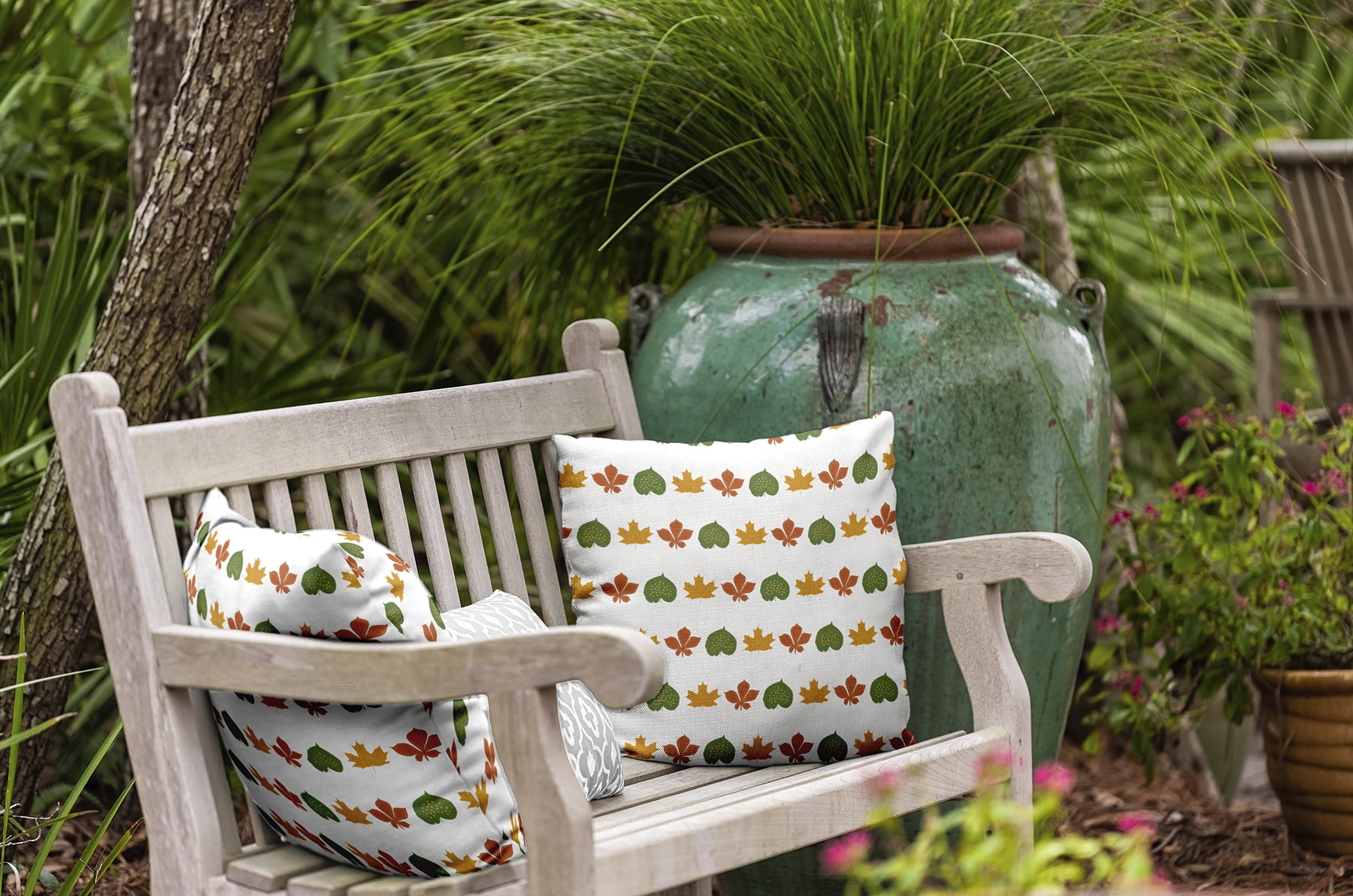 Simply Daisy 16" x 16" Leaf Stripe Polyester Indoor/Outdoor Pillow, Scallion (1 Count)