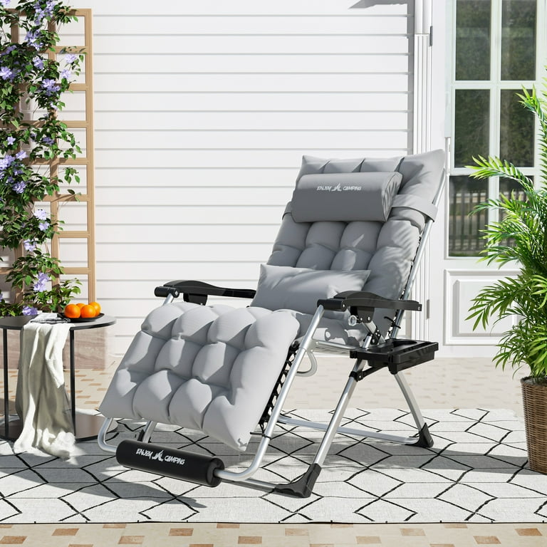 ECOPATIO 500LB Oversized Zero Gravity Chair XL Set of 1 Outdoor Folding Adjustable Recliner with Cushion Gray