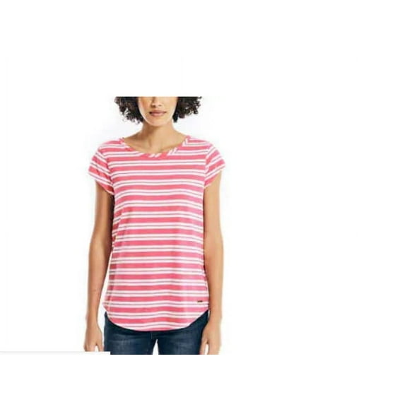 Nautica Womens Slub Tee, Pink/White, X-Small