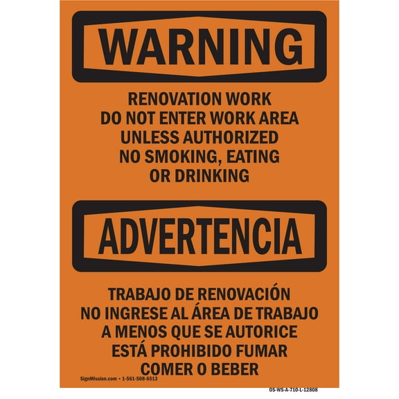 OSHA WARNING Sign - Renovation Work Do Not Enter Work Area | Plastic Sign | Protect Your Business, Work Site, Warehouse & Shop Area | Made in the USA