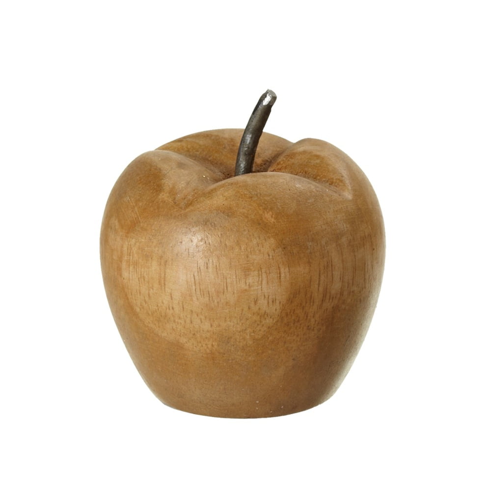 Set of 4 Brown Small Hand Carved Wooden Apple Decorative Fruit 3