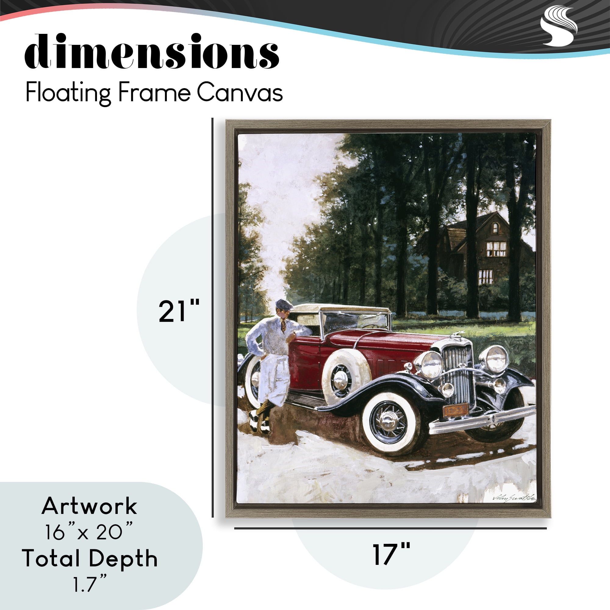 Retro Convertible Coupe & Driver Brown Framed Floater Canvas Wall Art, design by Wind River Studios