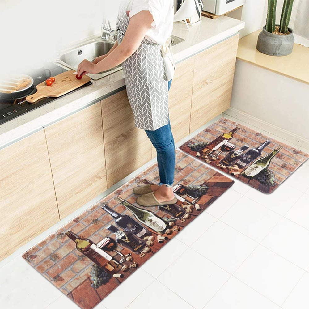 Kitchen Rug Set Floor Standing Mat 2 Piece Non Slip 18x 30+18x 47 Cushioned Chef Soft for Home Washable Doormat Bathroom Waterproof Thick Cushioned Cactus