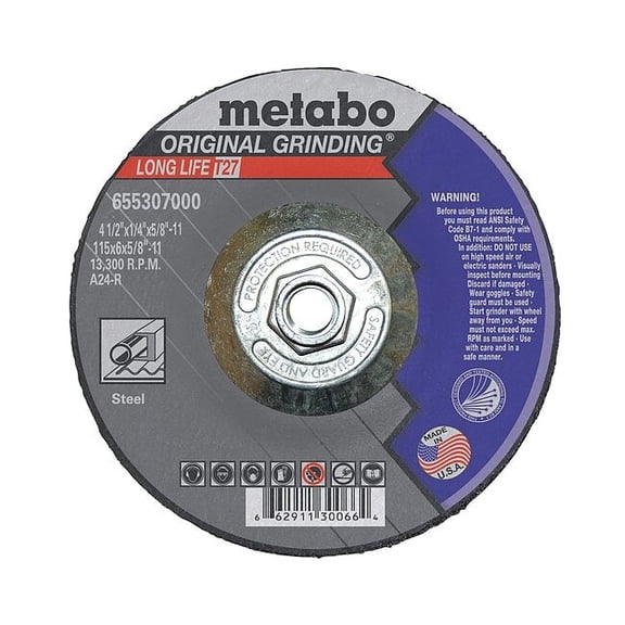 Metabo Grinding Wheel, T27, A24R, 4.5X1/4"X5/8"-11 655307000