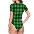 thumbnail image 4 of Haiem Buffalo Plaid Green Black Women's Crew Neck Short Sleeve Bodysuit Tops Stretchy Slim Basic-Small, 4 of 9