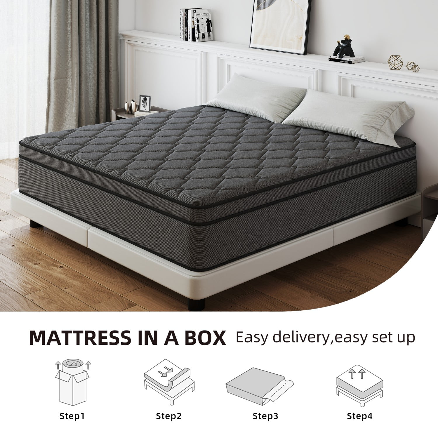 MEANDAROL 12 inch Twin Mattress, Memory Foam & Spring Hybrid Medium Comfort Twin Size in a Box,Adult