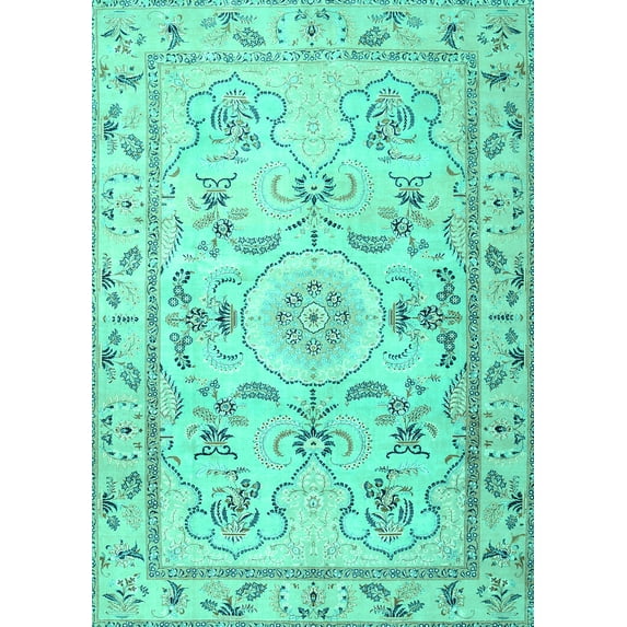 Ahgly Company Indoor Rectangle Medallion Turquoise Blue Traditional Area Rugs, 6' x 9'