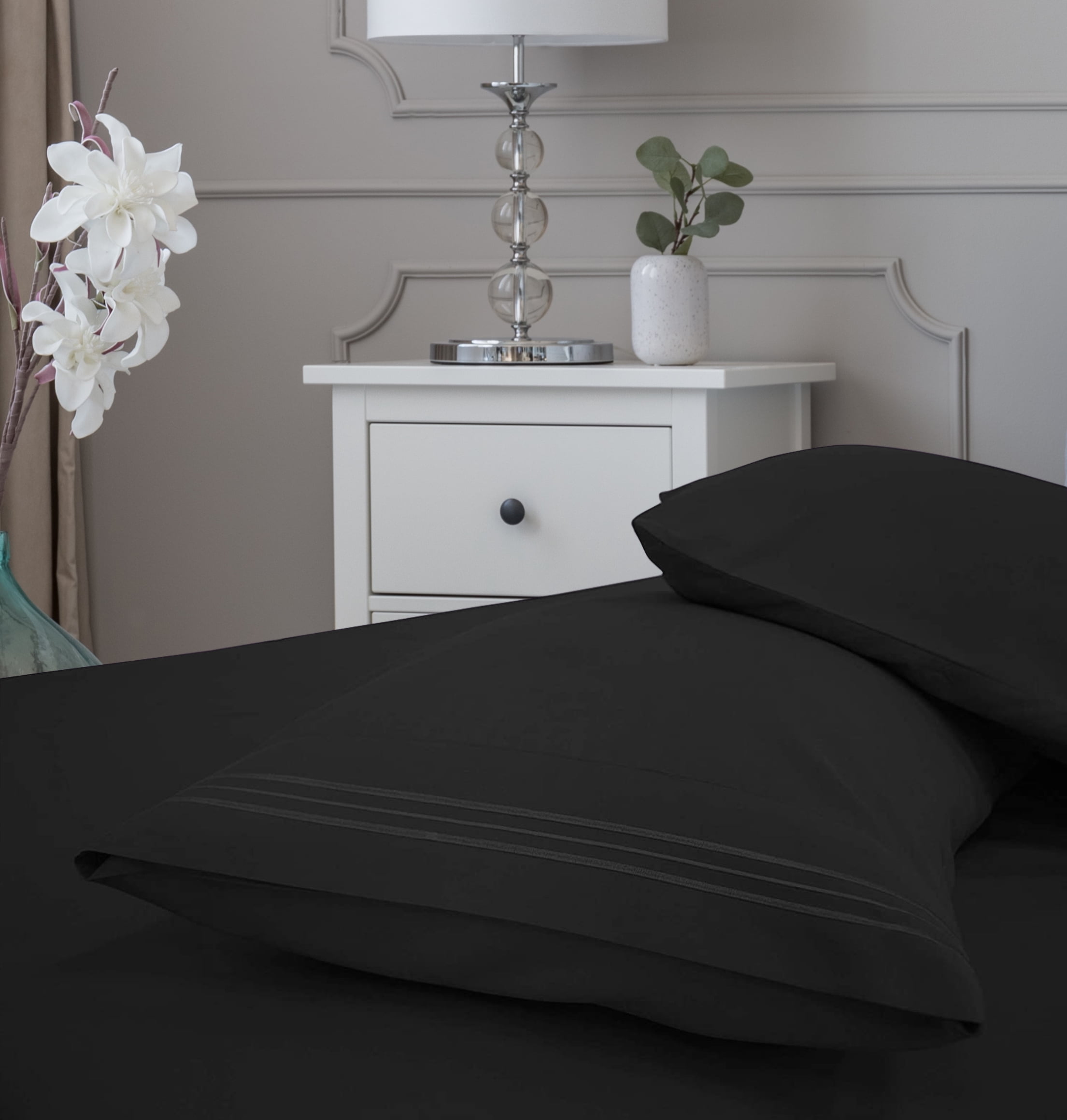 Bamboo Ultra Soft Sheet Set – Wrinkle Free, Deep Pocket, Machine Washable, Hypoallergenic, Fade Resistant Bedding Set - 6 Piece Set (Queen, Black) Luxury 1800