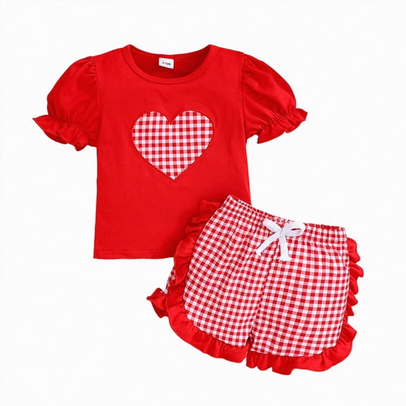 kpoplk Summer Toddler Girl Clothes 2t 3t 4t 5t Embroidered Baby Girl Outfit 2 Piece Doll Neck Striped Shirt Blue Shorts Set(Red,2-3 Y)